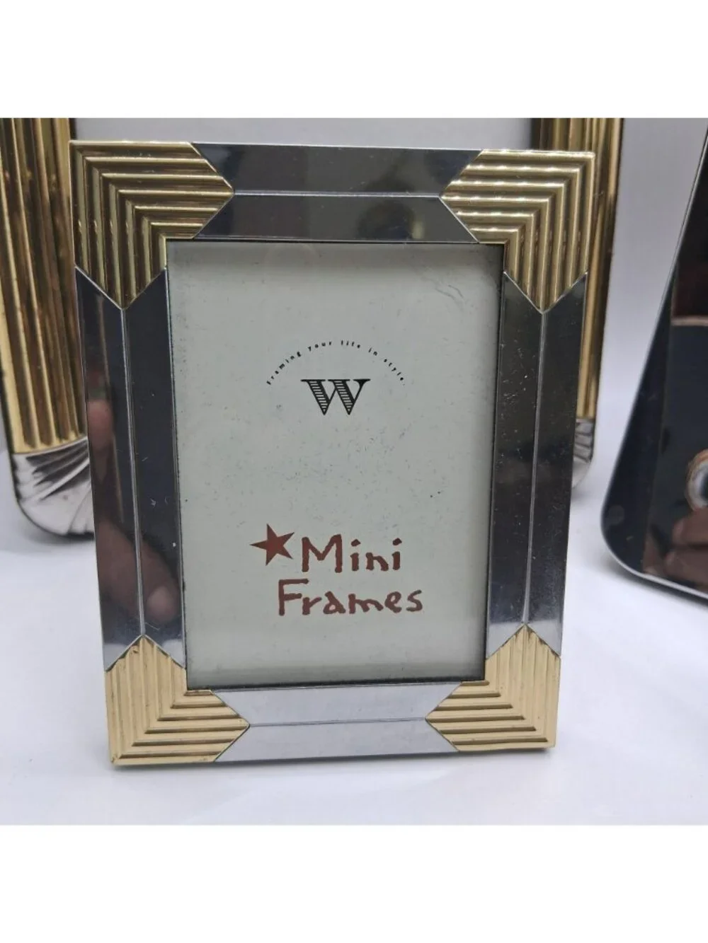 Set Of 4 Vintage Brass & Silver Metal Picture Frames Art Deco Mid Century